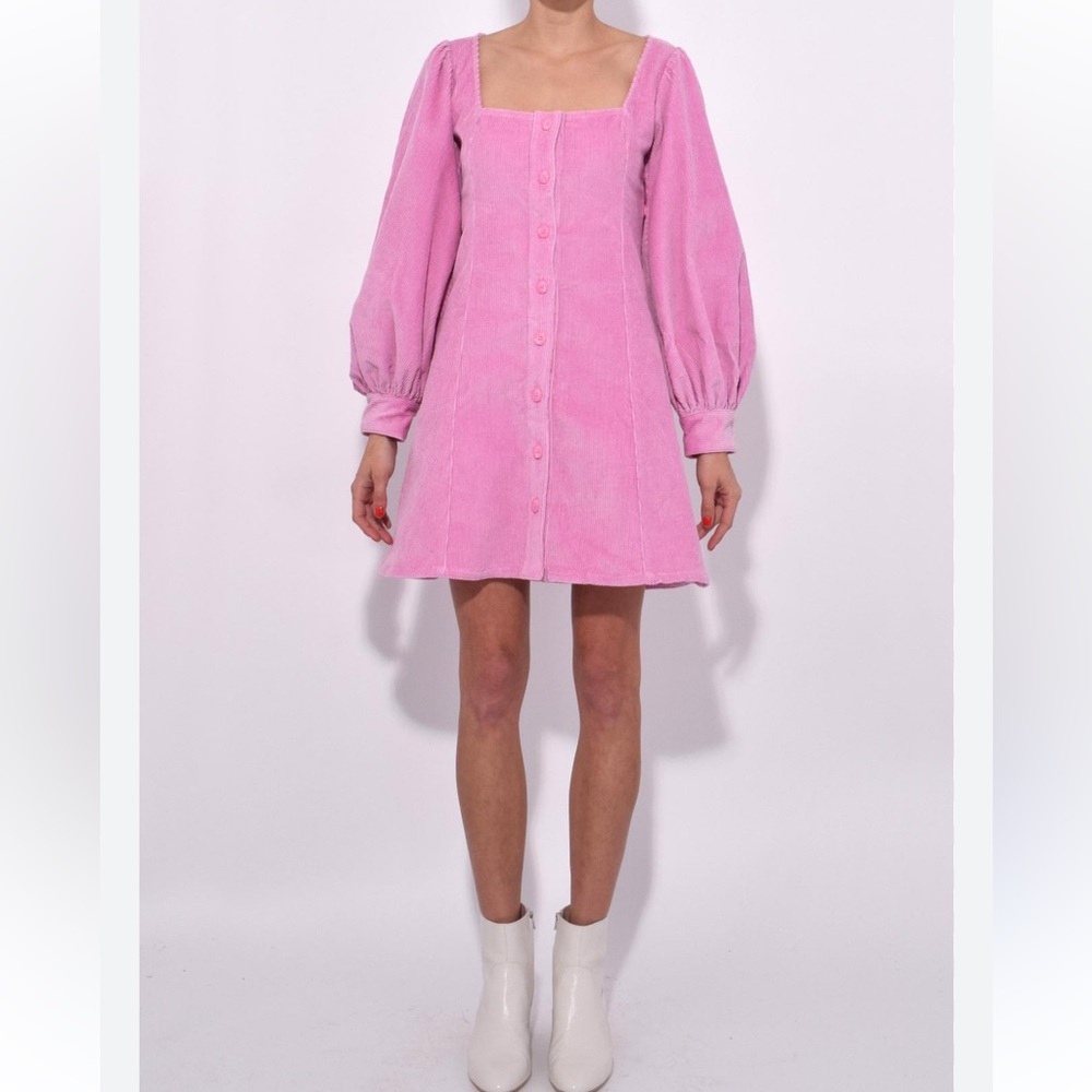Staud - Pink Corduroy Button-Down Dress